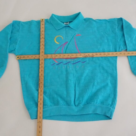 Vintage Crazy Shirts Teal Sweater Embroidered Nautical Sailing Florida Coastal S - Picture 3 of 9